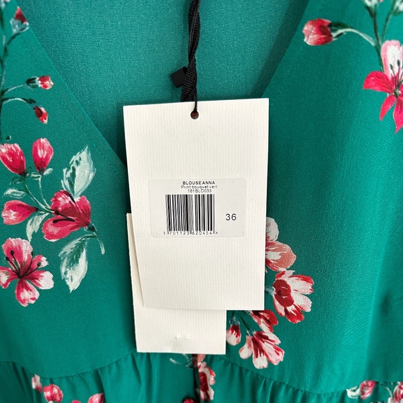 Sezane Silk Floral Button V-Neck Blouse - Picture 5 of 10